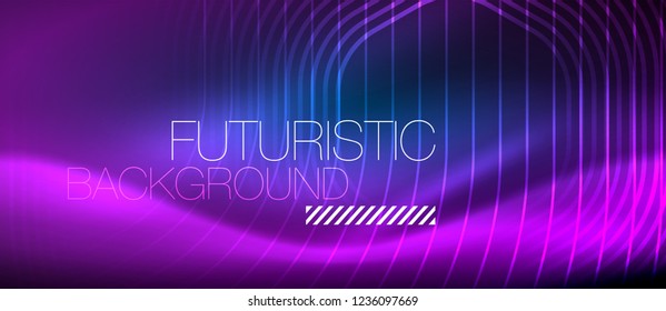 Neon glowing lines, magic energy space light concept, abstract background wallpaper design, vector illustration