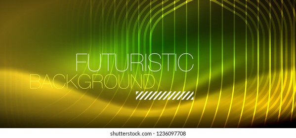 Neon glowing lines, magic energy space light concept, abstract background wallpaper design, vector illustration
