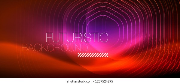 Neon glowing lines, magic energy space light concept, abstract background wallpaper design, vector illustration