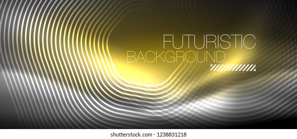 Neon glowing lines, magic energy space light concept, abstract background wallpaper design, vector illustration