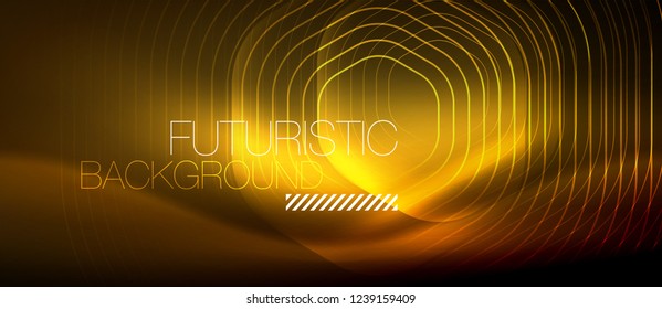 Líneas brillantes de neón, concepto de luz espacial mágica, diseño de fondo abstracto de fondo de fondo, ilustración vectorial