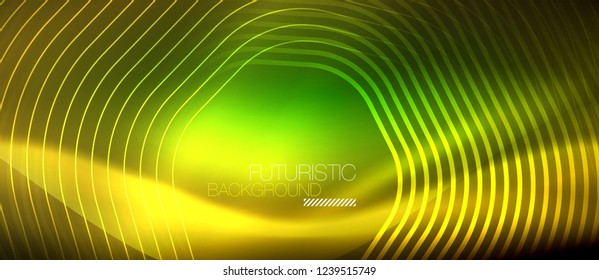 Neon glowing lines, magic energy space light concept, abstract background wallpaper design, vector illustration