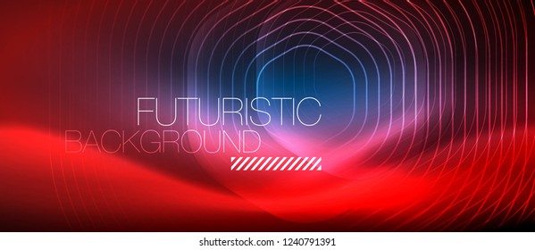 Líneas brillantes de neón, concepto de luz espacial mágica, diseño de fondo abstracto de fondo de fondo, ilustración vectorial