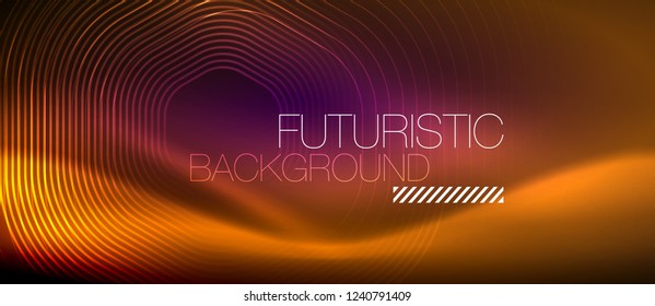 Neon glowing lines, magic energy space light concept, abstract background wallpaper design, vector illustration