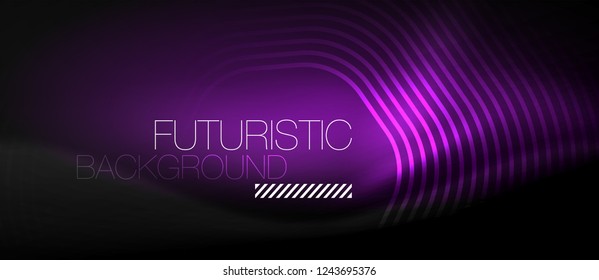 Líneas brillantes de neón, concepto de luz espacial mágica, diseño de fondo abstracto de fondo de fondo, ilustración vectorial