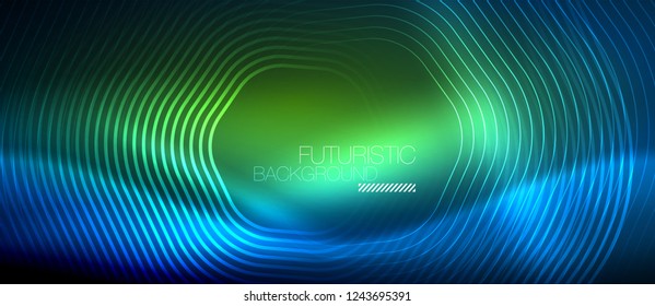 Neon glowing lines, magic energy space light concept, abstract background wallpaper design, vector illustration