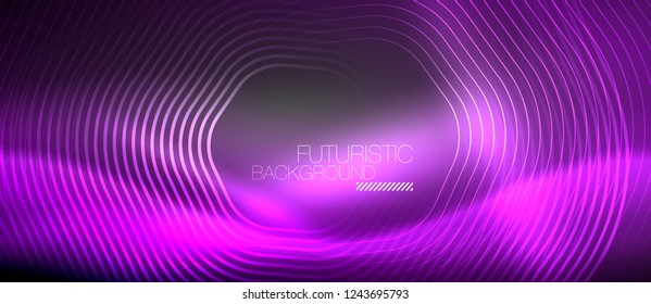 Neon glowing lines, magic energy space light concept, abstract background wallpaper design, vector illustration