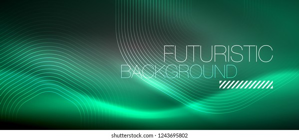 Neon glowing lines, magic energy space light concept, abstract background wallpaper design, vector illustration