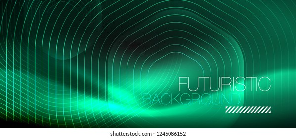 Neon glowing lines, magic energy space light concept, abstract background wallpaper design, vector illustration
