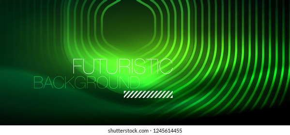 Líneas brillantes de neón, concepto de luz espacial mágica, diseño de fondo abstracto de fondo de fondo, ilustración vectorial