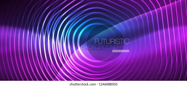 Neon glowing lines, magic energy space blue light concept, abstract background wallpaper design, vector illustration
