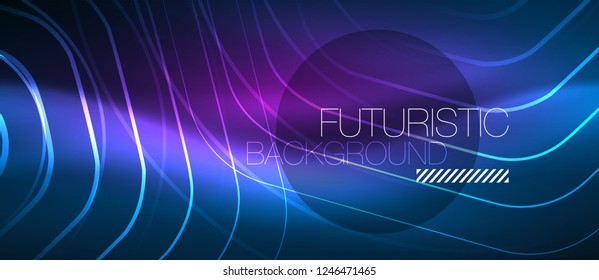 Neon glowing lines, magic energy space blue light concept, abstract background wallpaper design, vector illustration
