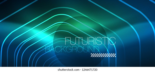 Neon glowing lines, magic energy space blue light concept, abstract background wallpaper design, vector illustration