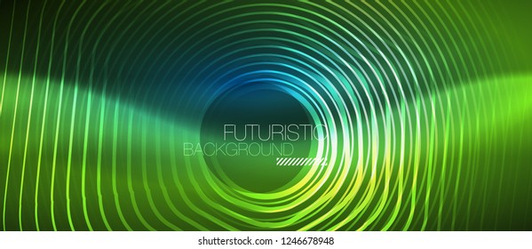 Neon glowing lines, magic energy space blue light concept, abstract background wallpaper design, vector illustration