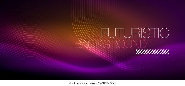 Neon glowing lines, magic energy space light concept, abstract background wallpaper design, vector illustration