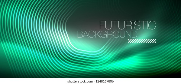 Neon glowing lines, magic energy space light concept, abstract background wallpaper design, vector illustration