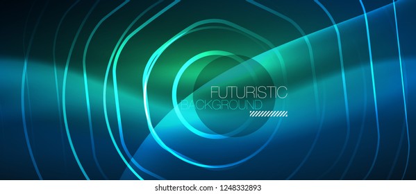 Neon glowing lines, magic energy space blue light concept, abstract background wallpaper design, vector illustration