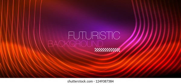 Neon glowing lines, magic energy space light concept, abstract background wallpaper design, vector illustration