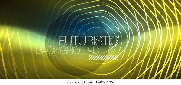 Neon glowing lines, magic energy space blue light concept, abstract background wallpaper design, vector illustration