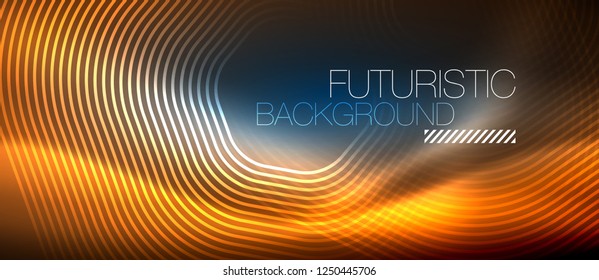 Neon glowing lines, magic energy space light concept, abstract background wallpaper design, vector illustration