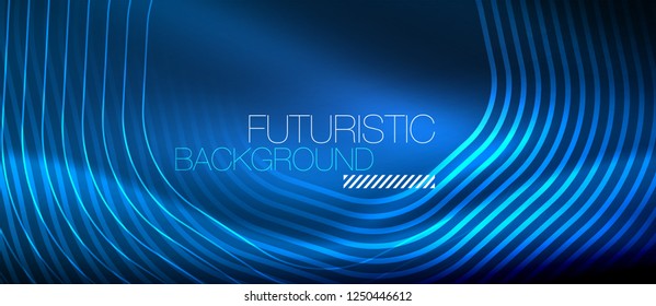 Neon glowing lines, magic energy space light concept, abstract background wallpaper design, vector illustration