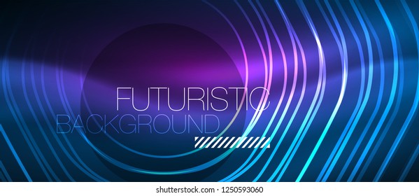 Líneas brillantes de neón, concepto de luz azul del espacio de energía mágica, diseño de fondo abstracto de fondo de fondo, ilustración vectorial