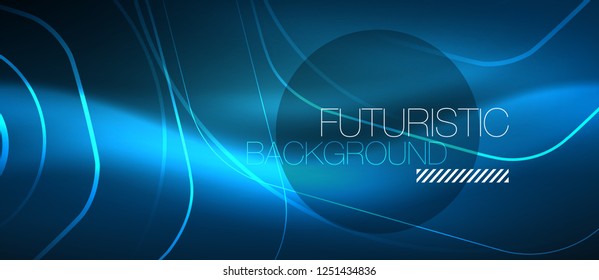 Neon glowing lines, magic energy space blue light concept, abstract background wallpaper design, vector illustration