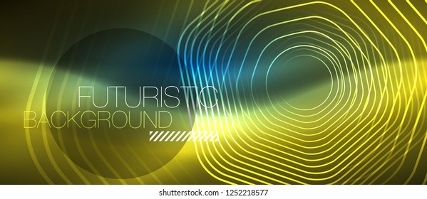 Neon glowing lines, magic energy space blue light concept, abstract background wallpaper design, vector illustration