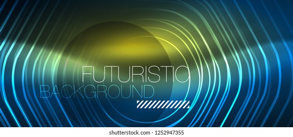 Líneas brillantes de neón, concepto de luz azul del espacio de energía mágica, diseño de fondo abstracto de fondo de fondo, ilustración vectorial