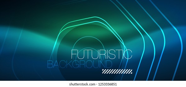 Neon glowing lines, magic energy space blue light concept, abstract background wallpaper design, vector illustration