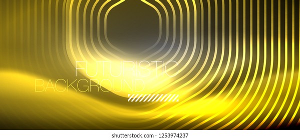 Neon glowing lines, magic energy space light concept, abstract background wallpaper design, vector illustration