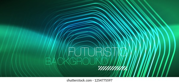 Neon glowing lines, magic energy space blue light concept, abstract background wallpaper design, vector illustration