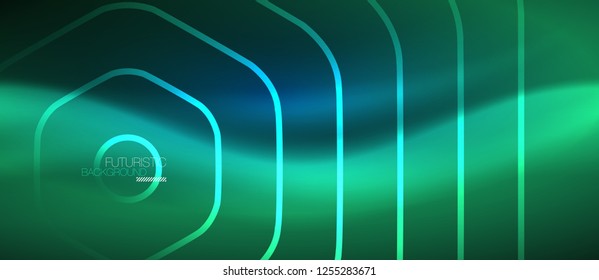 Neon glowing lines, magic energy space blue light concept, abstract background wallpaper design, vector illustration