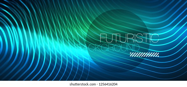 Neon glowing lines, magic energy space blue light concept, abstract background wallpaper design, vector illustration