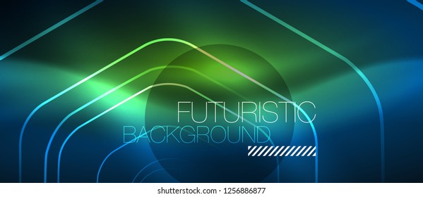 Neon glowing lines, magic energy space blue light concept, abstract background wallpaper design, vector illustration