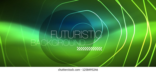 Neon glowing lines, magic energy space blue light concept, abstract background wallpaper design, vector illustration
