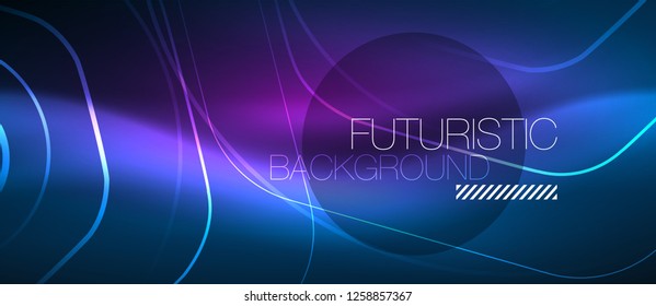 Neon glowing lines, magic energy space blue light concept, abstract background wallpaper design, vector illustration