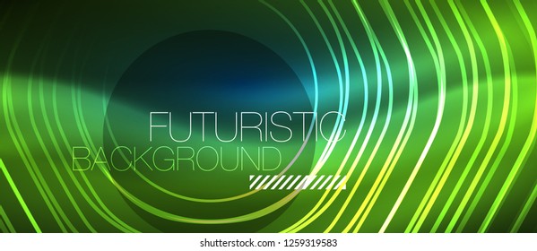 Neon glowing lines, magic energy space blue light concept, abstract background wallpaper design, vector illustration