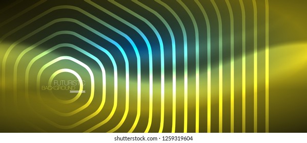 Neon glowing lines, magic energy space blue light concept, abstract background wallpaper design, vector illustration