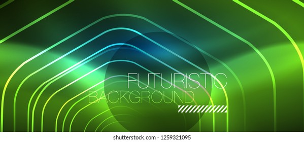 Neon glowing lines, magic energy space blue light concept, abstract background wallpaper design, vector illustration