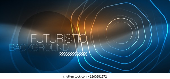 Líneas brillantes de neón, concepto de luz azul del espacio de energía mágica, diseño de fondo abstracto de fondo de fondo, ilustración vectorial