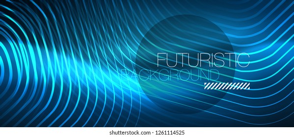 Neon glowing lines, magic energy space blue light concept, abstract background wallpaper design, vector illustration