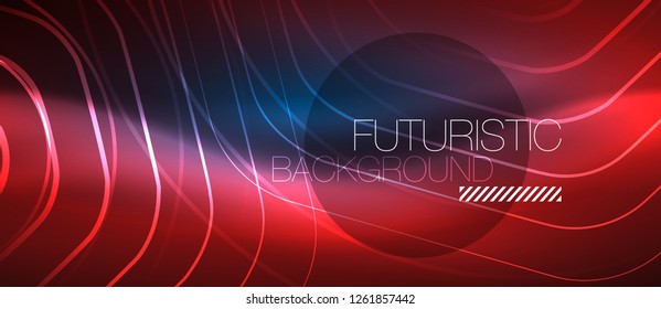 Líneas brillantes de neón, concepto de luz azul del espacio de energía mágica, diseño de fondo abstracto de fondo de fondo, ilustración vectorial