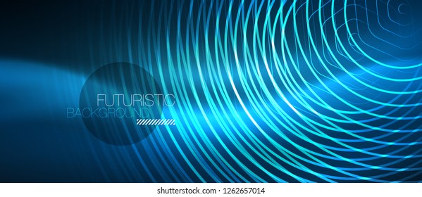 Líneas brillantes de neón, concepto de luz azul del espacio de energía mágica, diseño de fondo abstracto de fondo de fondo, ilustración vectorial