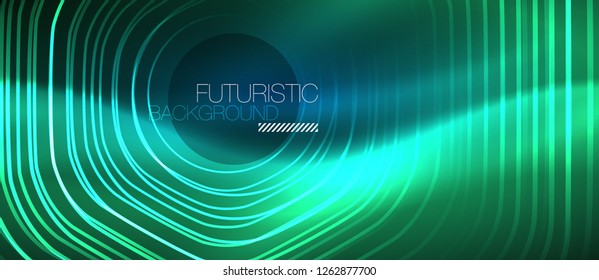 Neon glowing lines, magic energy space blue light concept, abstract background wallpaper design, vector illustration