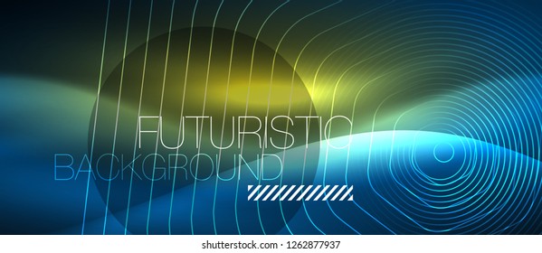 Líneas brillantes de neón, concepto de luz azul del espacio de energía mágica, diseño de fondo abstracto de fondo de fondo, ilustración vectorial