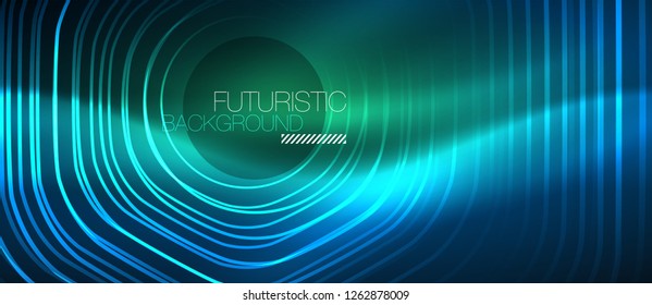 Neon glowing lines, magic energy space blue light concept, abstract background wallpaper design, vector illustration