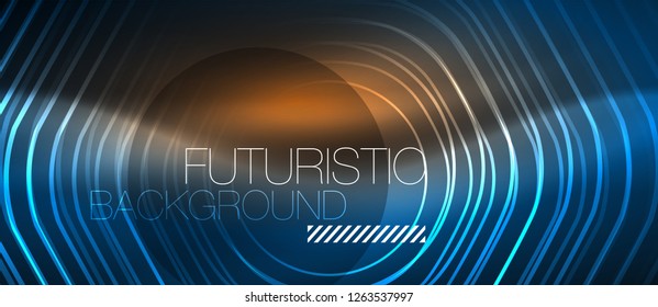 Neon glowing lines, magic energy space blue light concept, abstract background wallpaper design, vector illustration