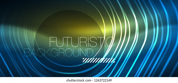 Neon glowing lines, magic energy space blue light concept, abstract background wallpaper design, vector illustration