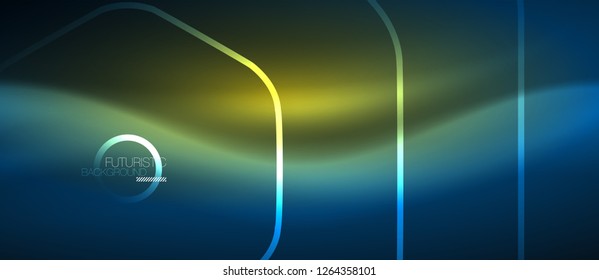 Neon glowing lines, magic energy space blue light concept, abstract background wallpaper design, vector illustration